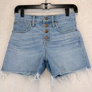 MADEWELL High Rise Button Front Raw Hem Denim Jean Shorts Size 24